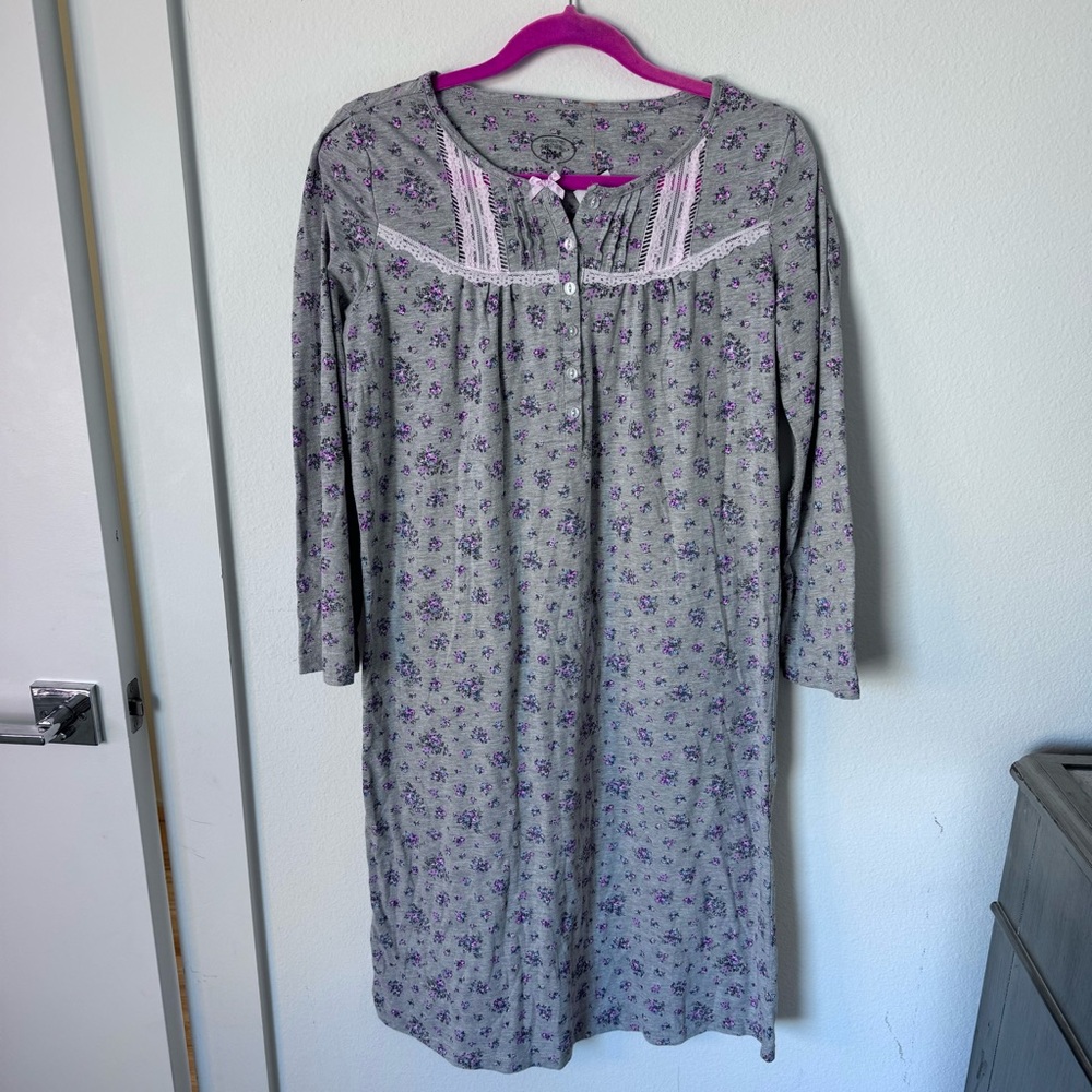Laura Ashley Gray Nightgown Cottagecore S Floral Cotton